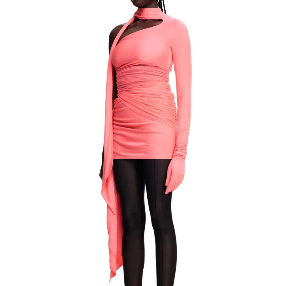 Mugler Coral One-Shoulder Midi Dress